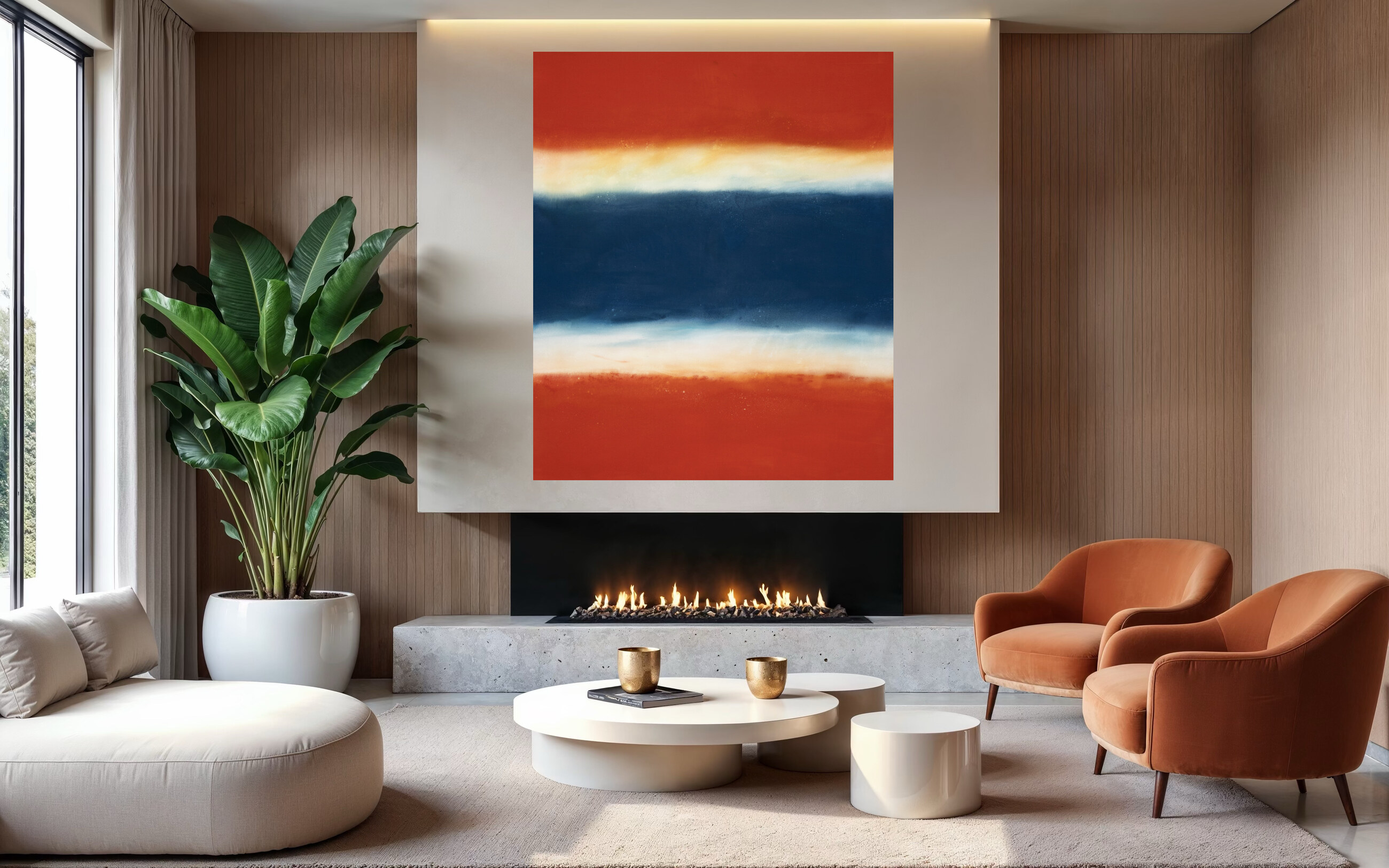A large Hallie Hart painting installed in a refined contemporary residence